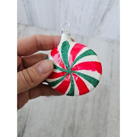 Peppermint glass vintage ornament candy mittens gloves set Xmas tree - Picture 10 of 11